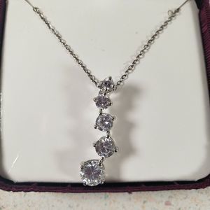 Danecraft Sterling Silver Swerved Drop CZ Stones Pendant 18 in. Chain New in Box